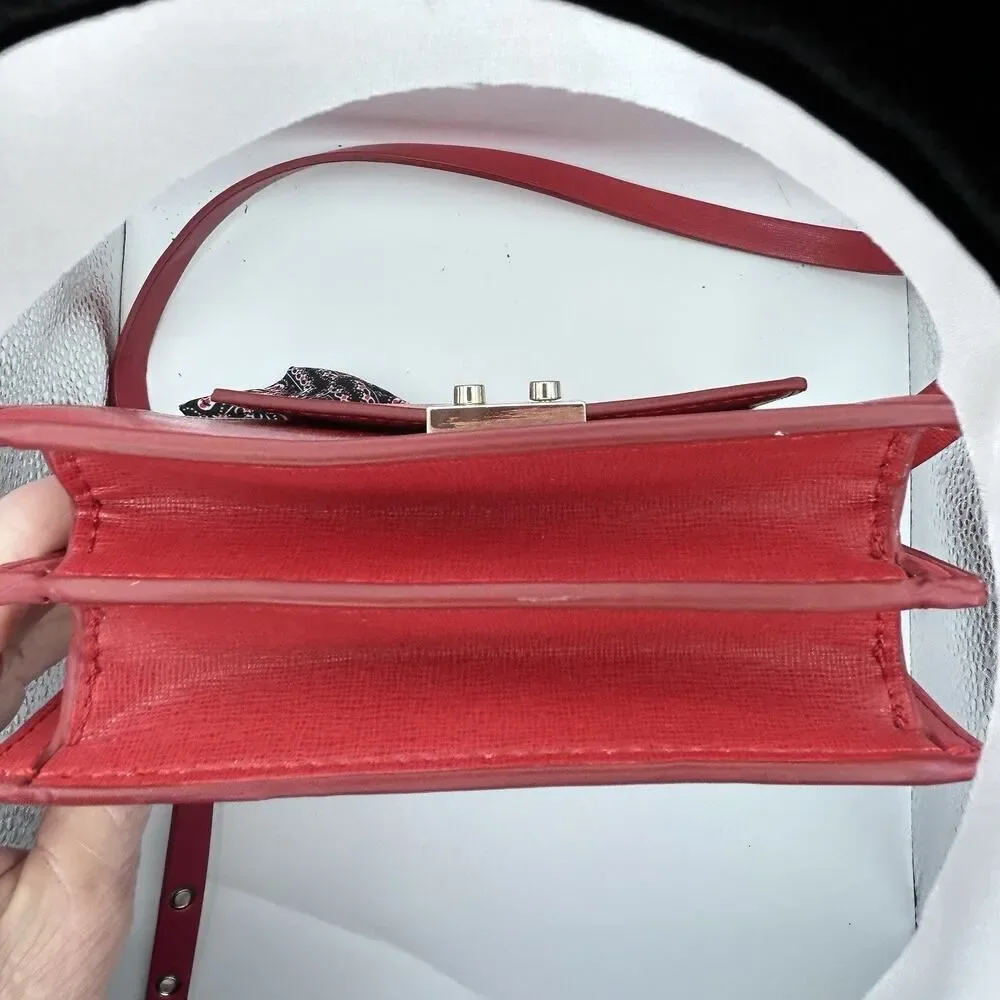 Zara Trafaluc red crossbody purse 8 x 6 x 2.25 faux leather attached twilly
